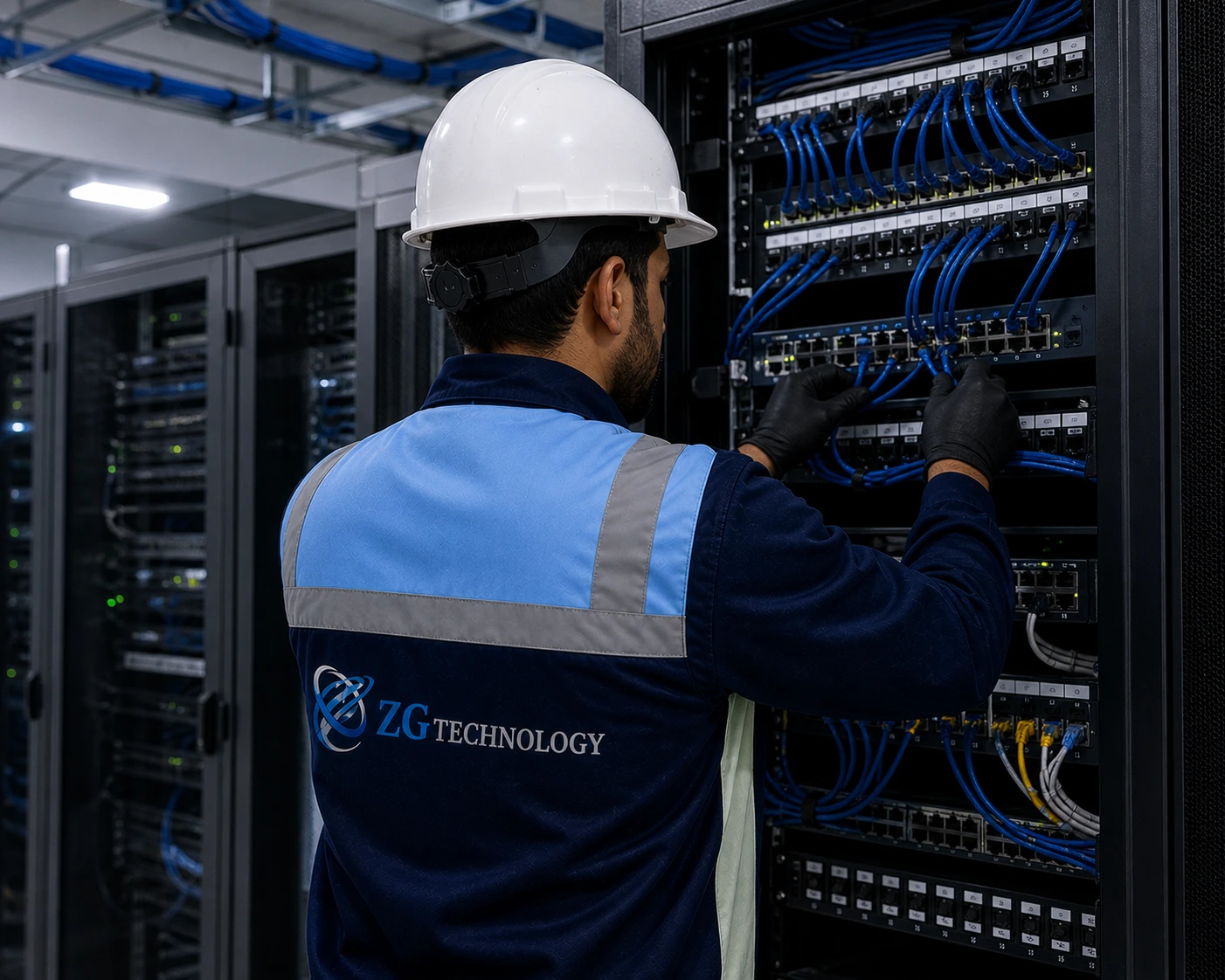 كابلات منظمة باستخدام Ethernet في مبنى مهني
