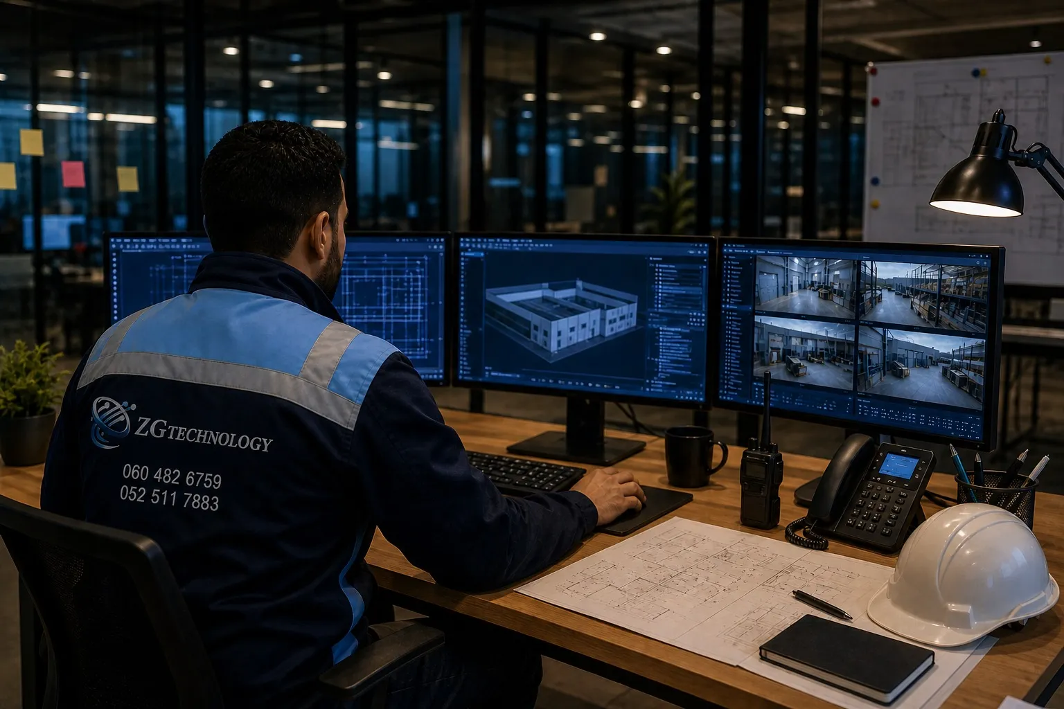 فني من ZGTechnology يشرف على نظام المراقبة بالفيديو، الشبكة المعلوماتية والبنية التحتية الأمنية داخل غرفة تحكم احترافية في المغرب
